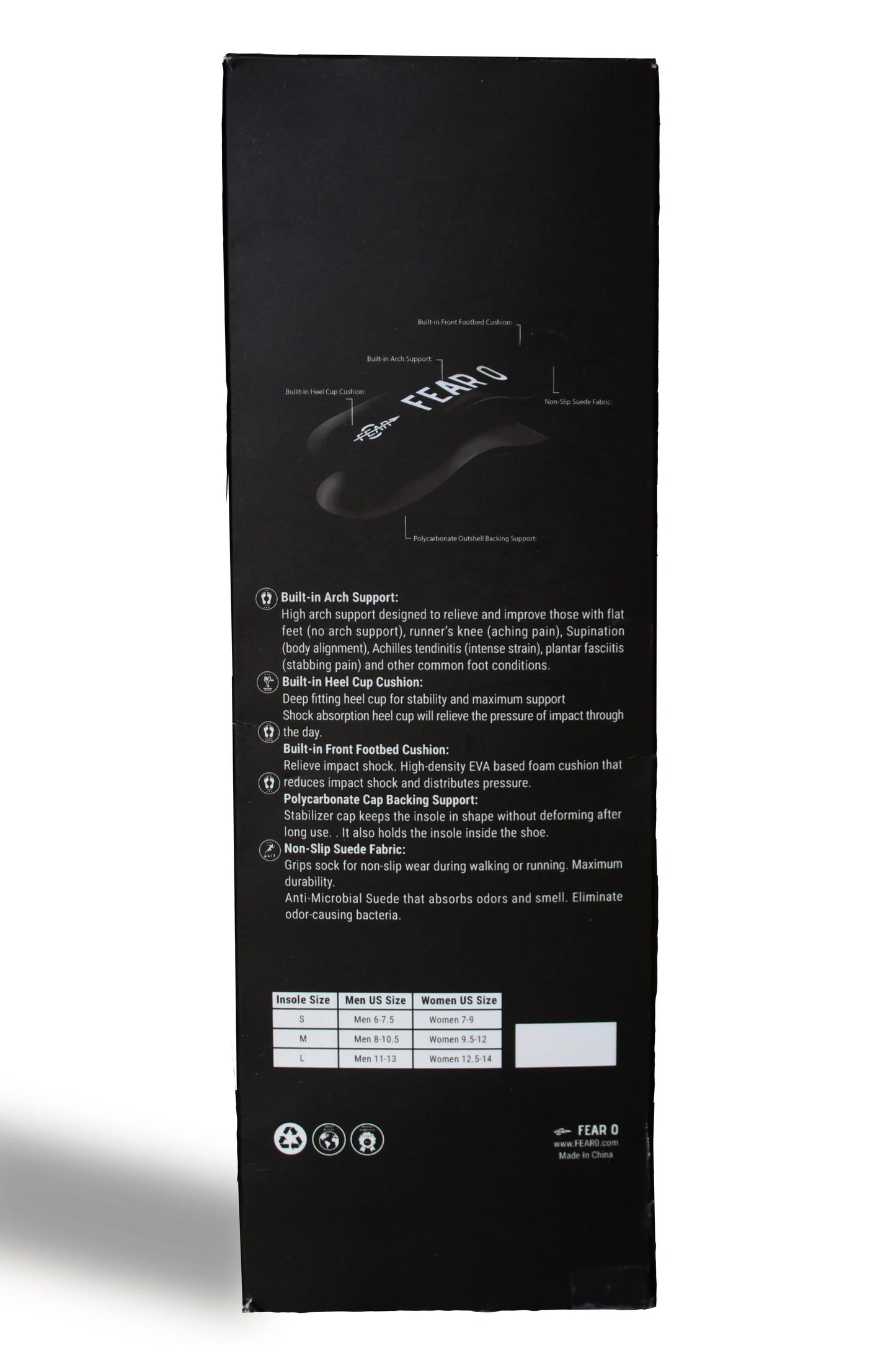 Fear0 NJ Heavy Duty Aggressive High Arch Orthopedic Work Standing Boot Sneaker Insole Fear0