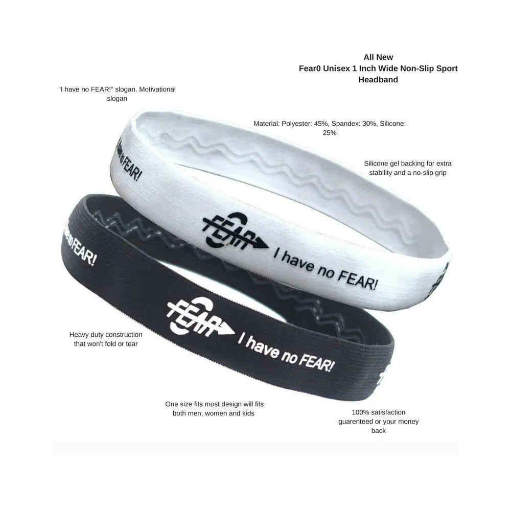 Fear0 Non-Slip "I Have No Fear" Black White Soccer Headbands #MeToo Women/Girls Fear0
