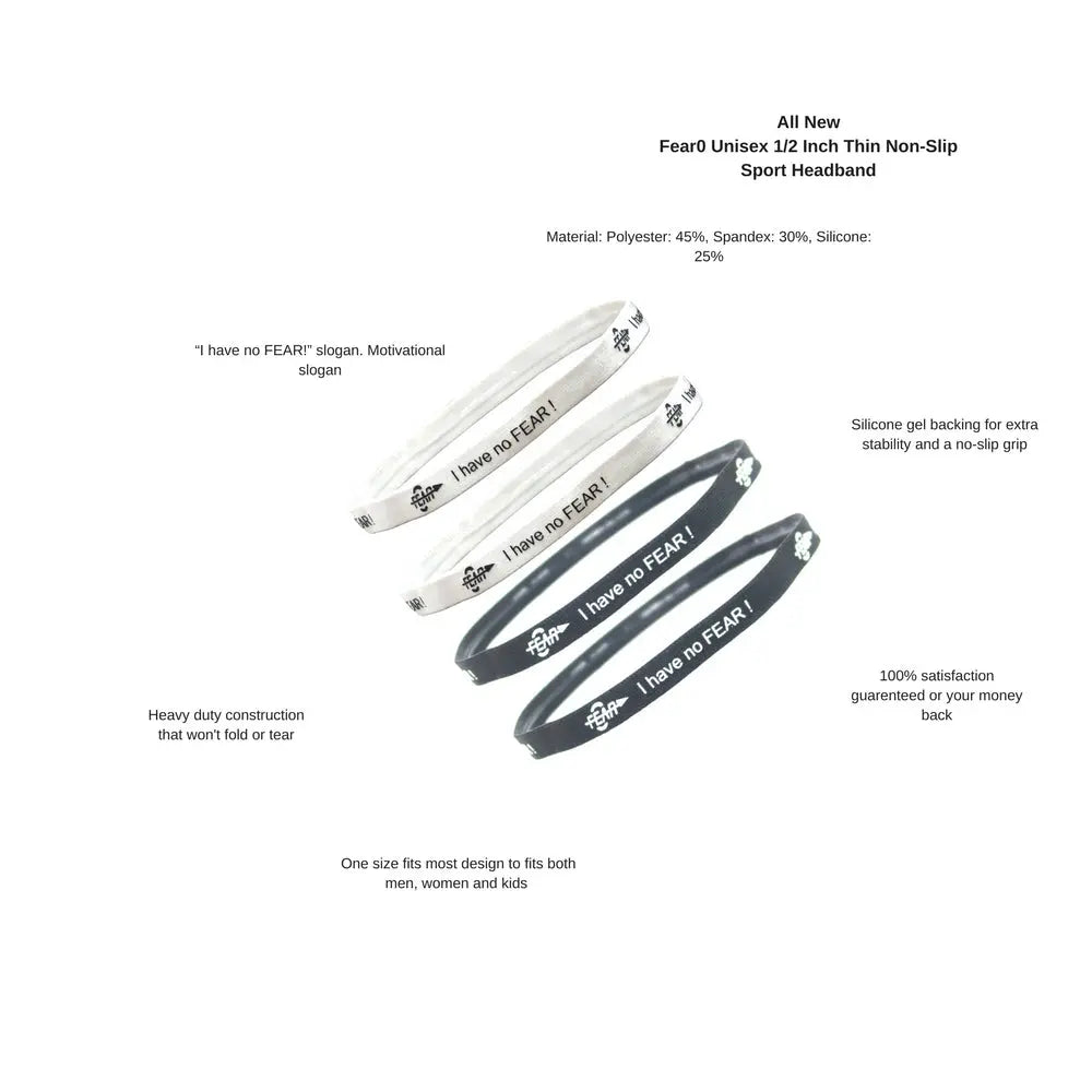 Fear0 Non-Slip "I Have No Fear" Black White Sport Headbands #MeToo Women/Girls Fear0