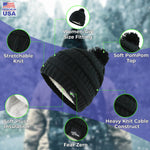 Fear0 NJ Warmest Black/Gray/White Plush Insulated Knit Cable Pom Pom Beanie Hat Fear0