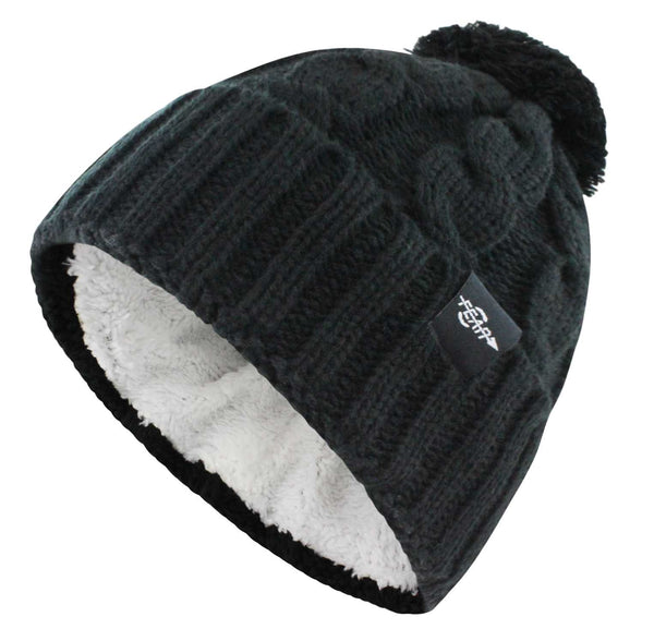 FEAR0 PLUSH INSULATED WOMENS BLACK CUFF BEANIE WINTER HATS FOR