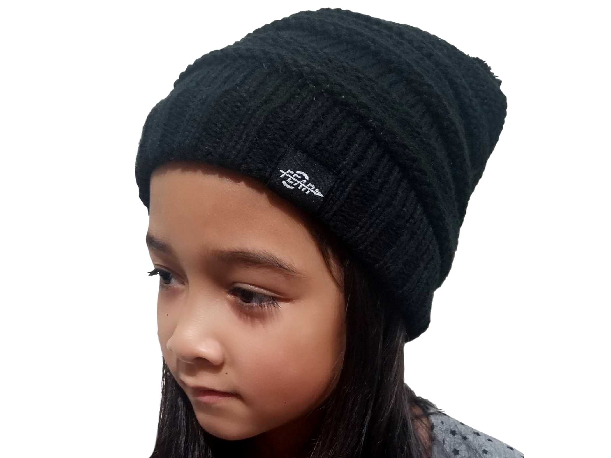 Fear0 NJ Warmest Plush Insulated Black Beanie Hat Girls/Kids Fear0